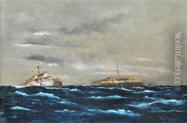 Buques En Alta Mar Oil Painting - Edoardo de Martino
