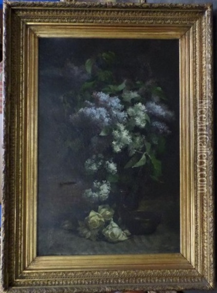 Bouquet De Lilas Dans Un Vase Oil Painting - Jules Giraud