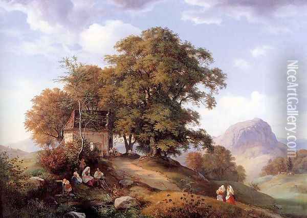 An Autumn Afternoon near Bilin in Bohemia 1842 Oil Painting - Ernst Ferdinand Oehme