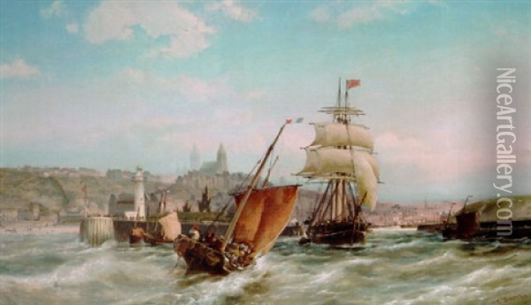 A British Three-master Coming Out Of Boulogne On The Tide Oil Painting - Cornelis Christiaan Dommelshuizen