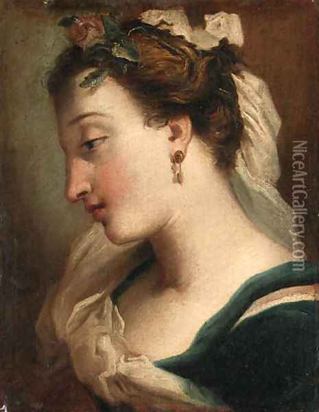 A girl, bust-length, in profile, with a rose in her hair Oil Painting - Gaetano Gandolfi