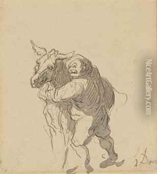Sancho Panza Et Son Ane Oil Painting - Honore Daumier