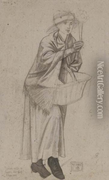 A Study For The Flower Seller In The Fresco Oil Painting - Joseph Edward Southall