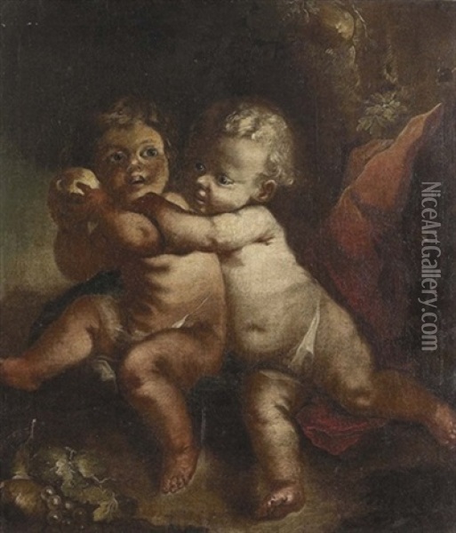 Zwei Bacchantenknaben Ringen Um Einen Apfel Oil Painting - Gregorio de Ferrari
