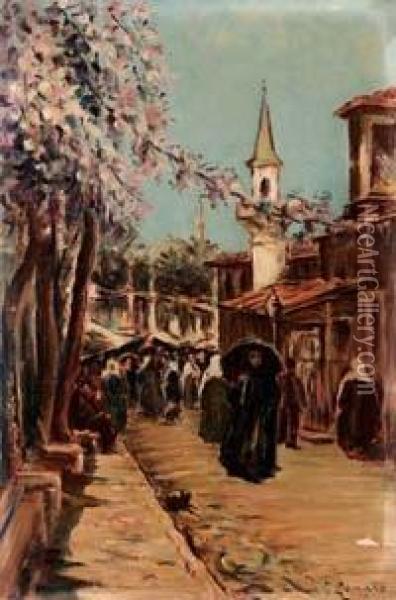 Mercato A Costantinopoli Oil Painting - Fausto Zonaro