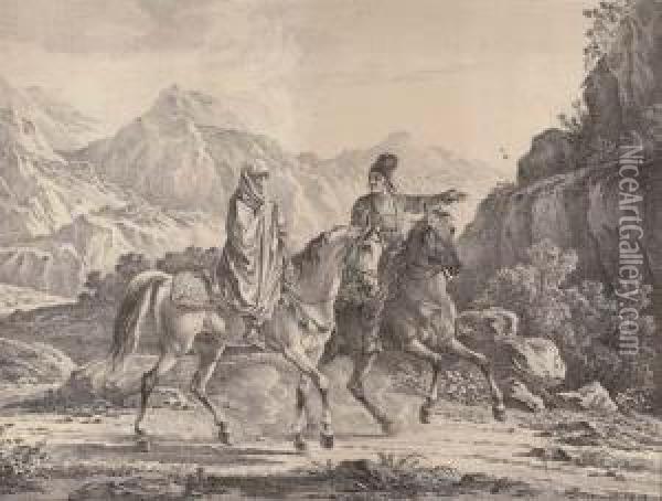 Persians: Man And Woman, On Horseback Oil Painting - Aleksandr Osipovich Orlovski