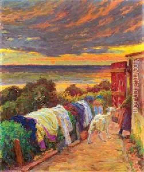 Sunset Oil Painting - Hugo Poll