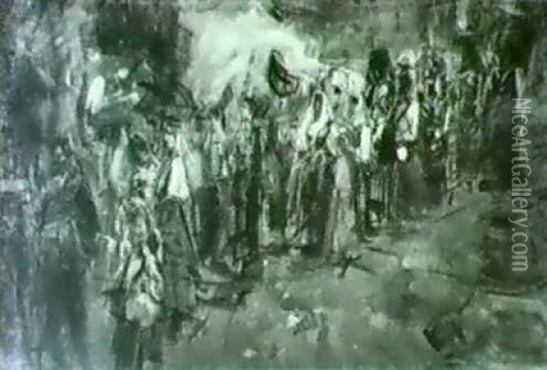 Donne In Processione In Una Strada Di Paese Oil Painting - Francesco Paolo Michetti