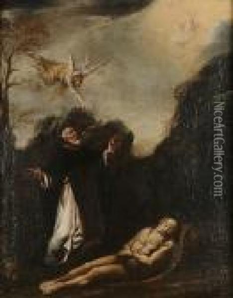 St Anthony With St Paul The Hermit Oil Painting - Salvator Rosa