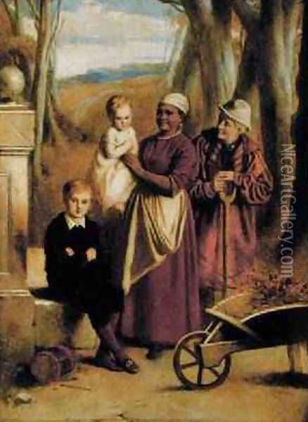Two Children Nurse and Old Man Oil Painting - William Mulready