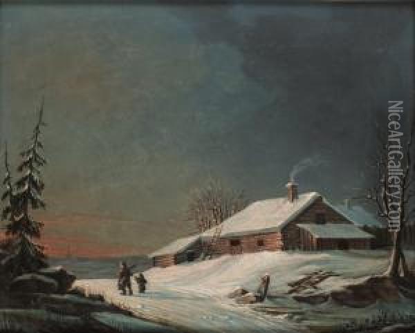 Vinterlandskap Oil Painting - Axel Wilhelm Nordgren