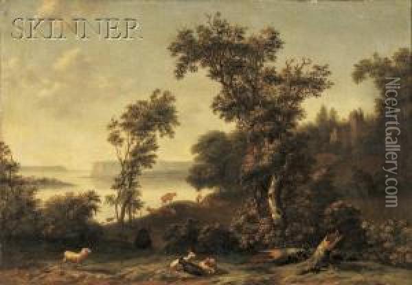 A Coastal Landscape With A Drover Attending His Animals Before Aruined Church Oil Painting - Cornelis Cornelisz. Tartarius