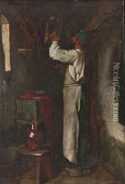 Lighting The Lantern Oil Painting - Josse Impens