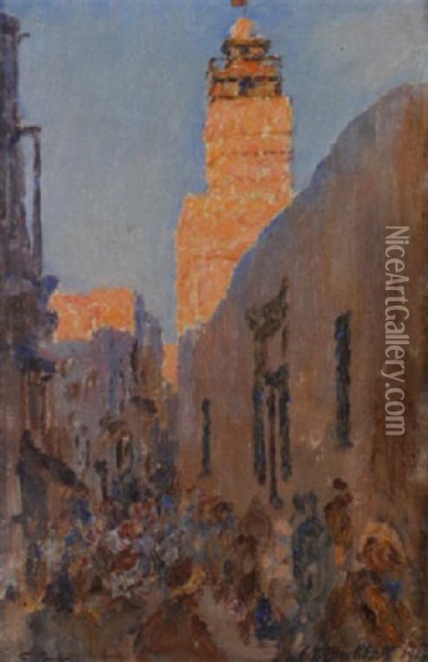 Rue Animee A Sfax Oil Painting - Alexandre Roubtzoff