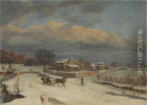 Kennett Square In Winter Oil Painting - Thomas Birch