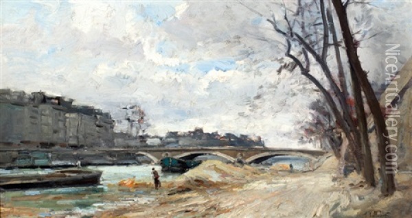 Brug Over De Seine Te Parijs Oil Painting - Pierre Jacques Pelletier