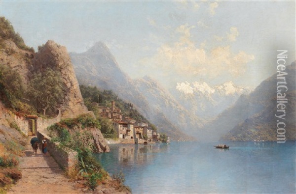 Gandria On Lake Lugano Oil Painting - Robert Schultze