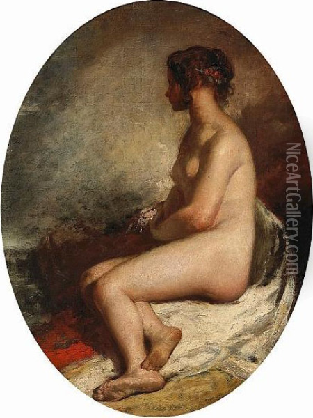 A Study Of A Seated Female Nude Oil Painting - William Etty