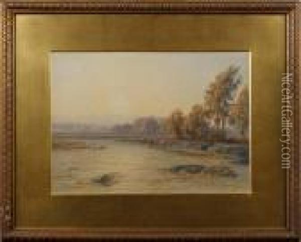Evening River Landscape Oil Painting - George Arthur Fripp