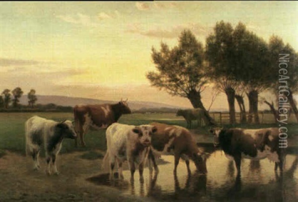 Evening Near Amberley Oil Painting - William Sidney Cooper