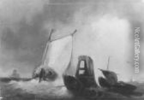 Fischerboote Auf Bewegter See Oil Painting - Wijnandus Johannes Josephus Nuijen