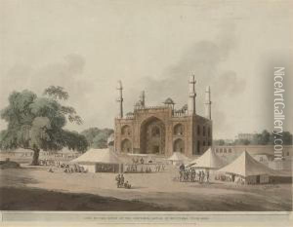 Gate Of The Tomb Of The Emperor 
Akbar, At Secundra, Near Agra, From Oriental Scenery (abbey Travel 420, 
No. 10) Oil Painting - Thomas Daniell