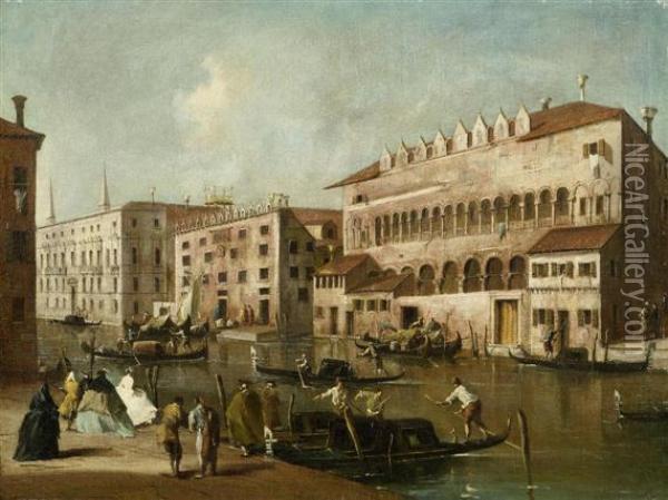 The Grand
Canal With View Over The Fondaco Dei Turchi Oil Painting - Francesco Guardi