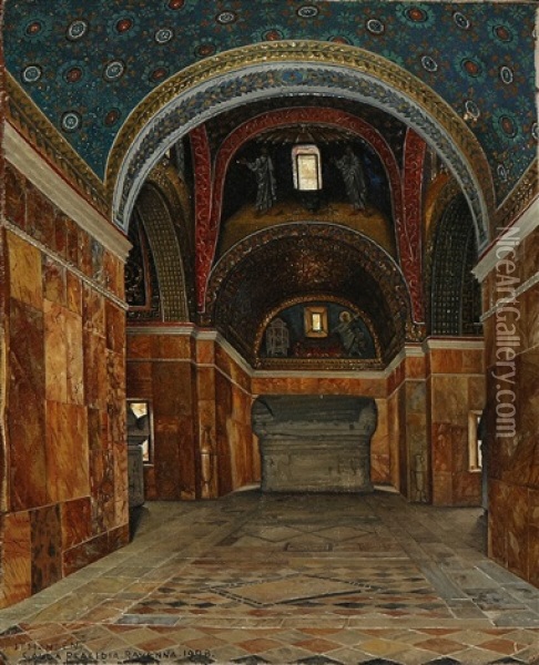 The Mausoleum Of Galla Placidia In Ravenna Oil Painting - Josef Theodor Hansen