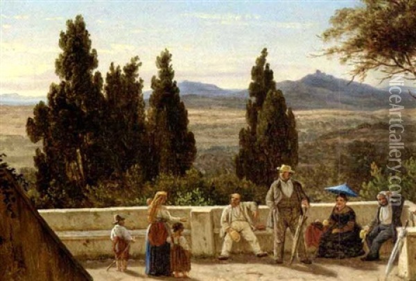 Italienisk Familie Pa Udflugt I Albanerbjergene Oil Painting - Peter (Johann P.) Raadsig