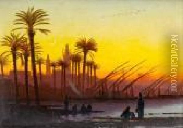 Sunset Over The Nile Oil Painting - Charles Theodore Frere