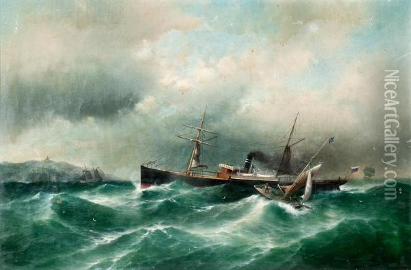 S/s Capella On A Stormy Sea Oil Painting - Carl Fedeler