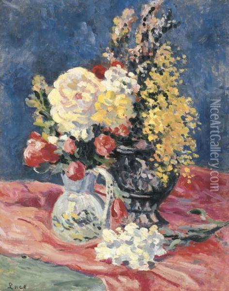 Nature Morte Avec Deux Vases Des Fleurs Oil Painting - Maximilien Luce