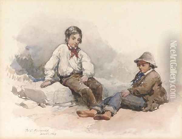 Two young fisherboys resting on the beach Oil Painting - Clarkson Stanfield
