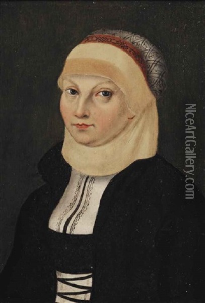 Portrait Of Katharina Von Bora (1499-1552), Die Lutherin, Martin Luther's Wife, Half-length, In A Black And White Dress And A Head Garment Oil Painting - Lucas Cranach the Elder
