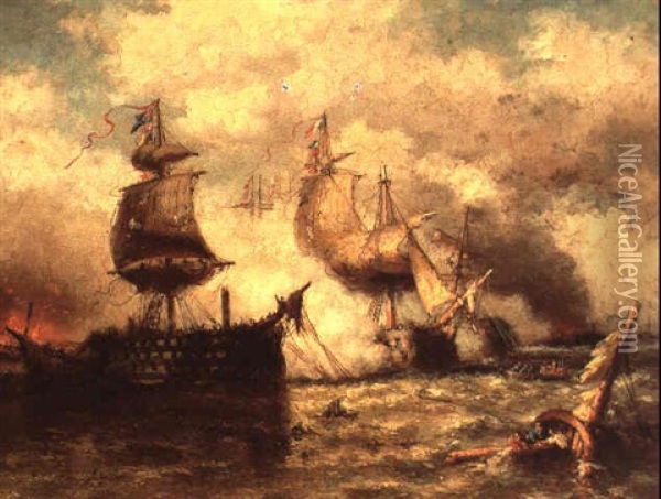 Combat Naval Oil Painting - Francois-Etienne Musin
