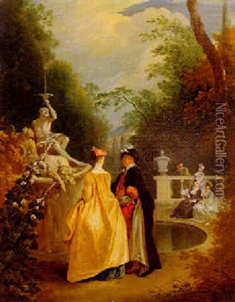 Elegantes Paar In Parklandschaft Oil Painting - Jacques Sebastien Le Clerc