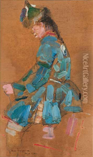 Sketches Of Mongolian Horsemen Oil Painting - Leon Shulman Gaspard