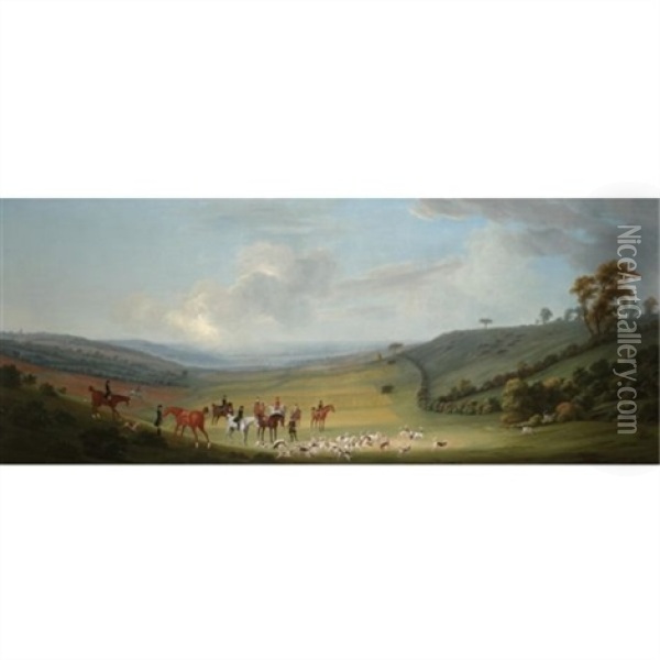 A Hunting Party With Hounds Catching The Scent Oil Painting - Thomas (of Derby) Smith