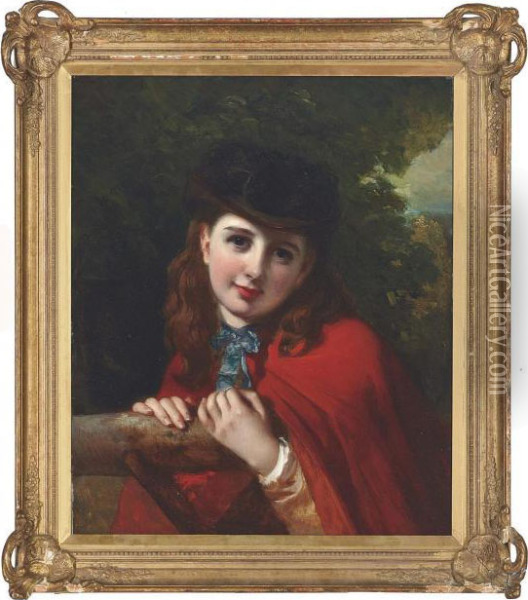 Portrait Of A Young Girl In A Red Cloak Oil Painting - Samuel John Carter