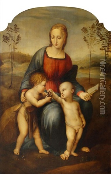 Le Belle Jardiniere: The Madonna And Child With St. John In Landscape, After Raphael Oil Painting - Giuseppe Mazzolini