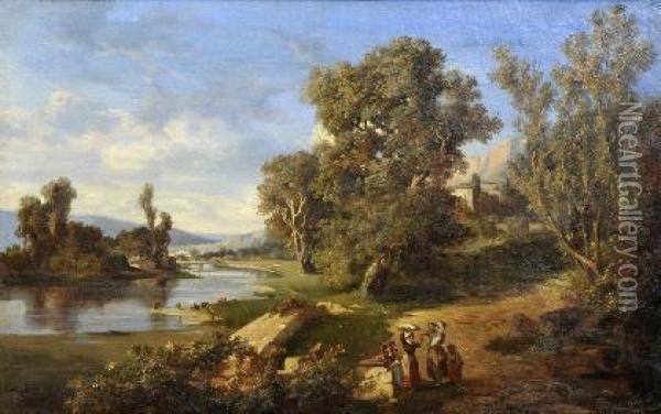 Landschaft Mit Figurenstaffage Oil Painting - Louis Emile Dardoize