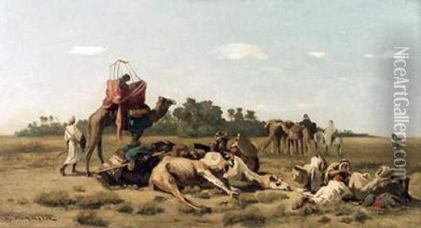 Karawane Auf Der Rast. Oil Painting - Georges Washington