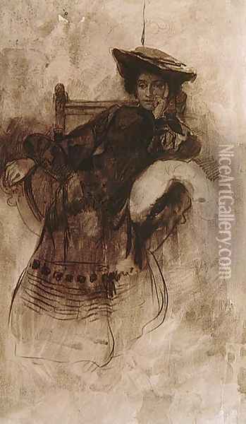 Study of a Woman Sitting in an Armchair Oil Painting - Alphonse Maria Mucha