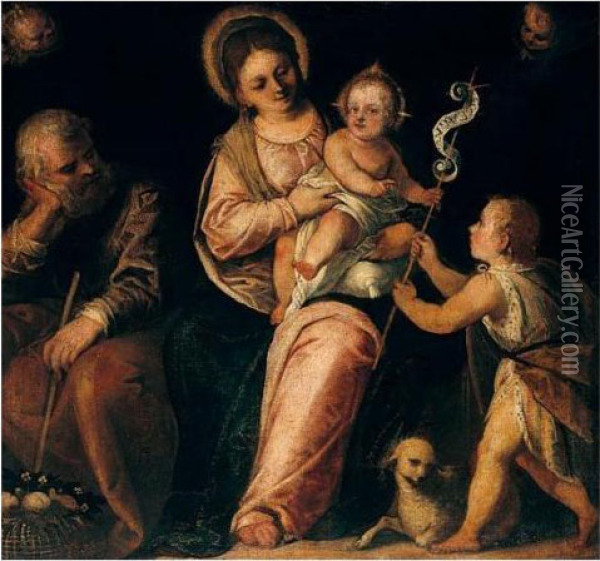 The Holy Family With The Infant Saint John The Baptist Oil Painting - Paolo Veronese (Caliari)
