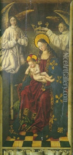 Vierge A L'enfant Couronnee Par Deux Anges Oil Painting - Fernando Gallego y Taller