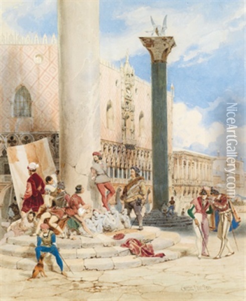 An Der Markussaule, Venedig Oil Painting - Carl Friedrich Heinrich Werner