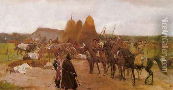 Episode of the 1863 Insurrection Oil Painting - Jozef Chelmonski