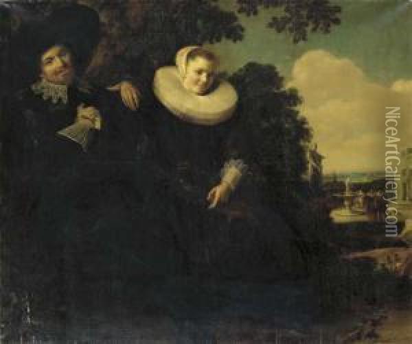 Portrait Of Isaac Massa And His Wife Beatrix Van Der Laen Oil Painting - Frans Hals