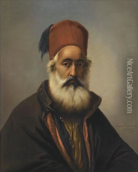 Portrait Of A Dignitary, Possibly Ibrahim Pacha Oil Painting - Eugene Verboeckhoven