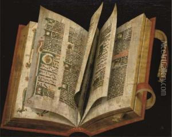 A Trompe L'oeil Depiction Of An Illuminated Book Oil Painting - Pseudo Roestraten